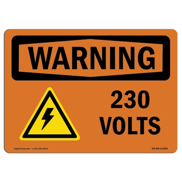 Safety Sign, OSHA WARNING, 3.5" Height, 5" Width, 230 Volts, Landscape, 10PK